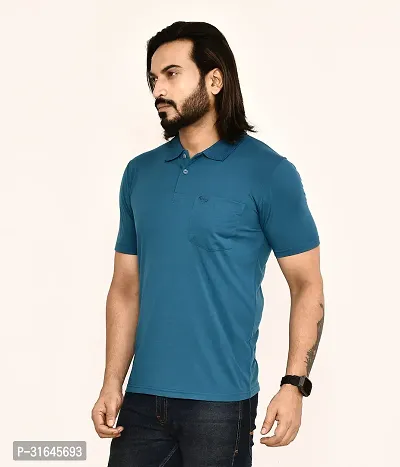 Stylish Navy Blue Cotton Blend Solid Polos For Men-thumb4