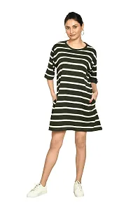 Stylish Multicoloured Cotton Blend Striped Round Neck A-Line Dress For Women Pack Of 2-thumb1