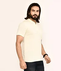 Stylish Beige Cotton Blend Solid Polos For Men-thumb2