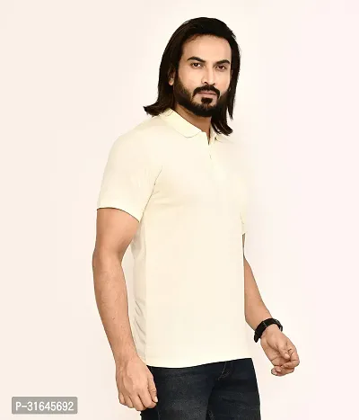 Stylish Beige Cotton Blend Solid Polos For Men-thumb3