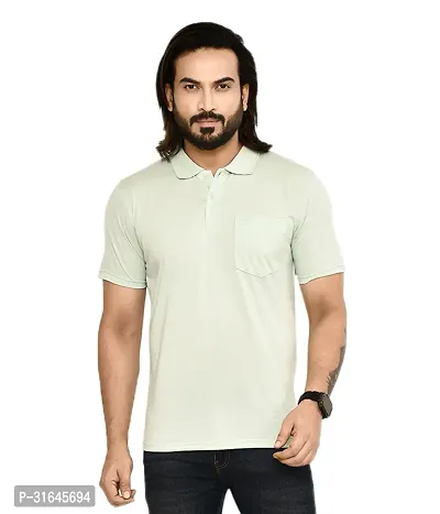 Stylish Green Cotton Blend Solid Polos For Men-thumb0