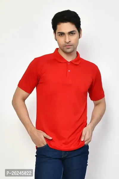 Stylish Red Microfilament Solid Tees For Men