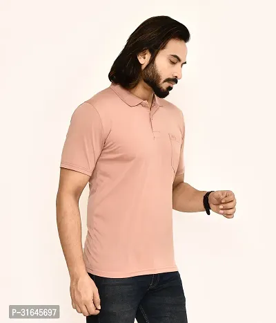 Stylish Pink Cotton Blend Solid Polos For Men-thumb3