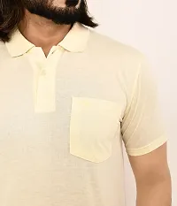 Stylish Beige Cotton Blend Solid Polos For Men-thumb3