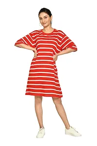 Stylish Multicoloured Cotton Blend Striped Round Neck A-Line Dress For Women Pack Of 2-thumb1