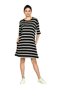 Stylish Multicoloured Cotton Blend Striped Round Neck A-Line Dress For Women Pack Of 2-thumb1