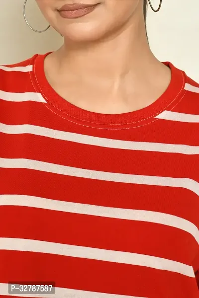 Stylish Red Cotton Striped A-Line Dress For Women-thumb5