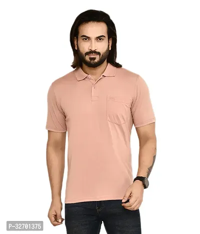 Stylish Peach Cotton Blend T-Shirt For Men-thumb0