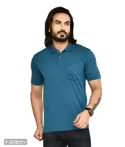 Stylish Navy Blue Cotton Blend T-Shirt For Men-thumb0