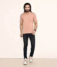 Stylish Pink Cotton Blend Solid Polos For Men-thumb4