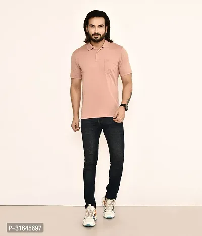 Stylish Pink Cotton Blend Solid Polos For Men-thumb5