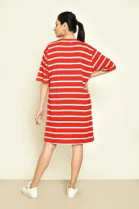 Stylish Red Cotton Striped A-Line Dress For Women-thumb1