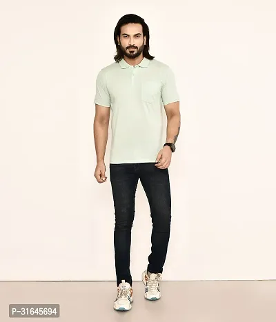 Stylish Green Cotton Blend Solid Polos For Men-thumb5