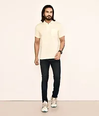 Stylish Beige Cotton Blend Solid Polos For Men-thumb4