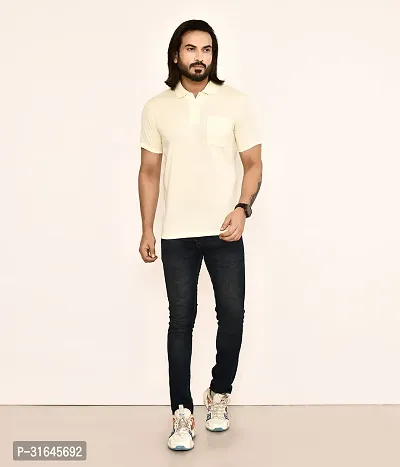 Stylish Beige Cotton Blend Solid Polos For Men-thumb5