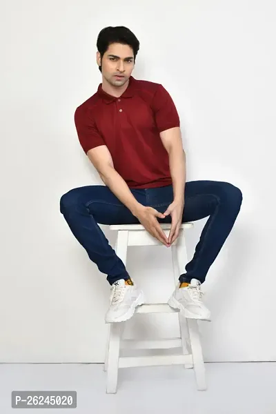 Stylish Maroon Microfilament Solid Tees For Men-thumb5