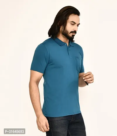 Stylish Navy Blue Cotton Blend Solid Polos For Men-thumb3