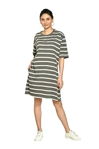 Stylish Multicoloured Cotton Blend Striped Round Neck A-Line Dress For Women Pack Of 2-thumb1