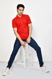 Stylish Red Microfilament Solid Tees For Men-thumb4