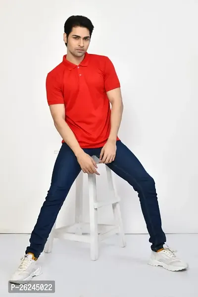 Stylish Red Microfilament Solid Tees For Men-thumb5