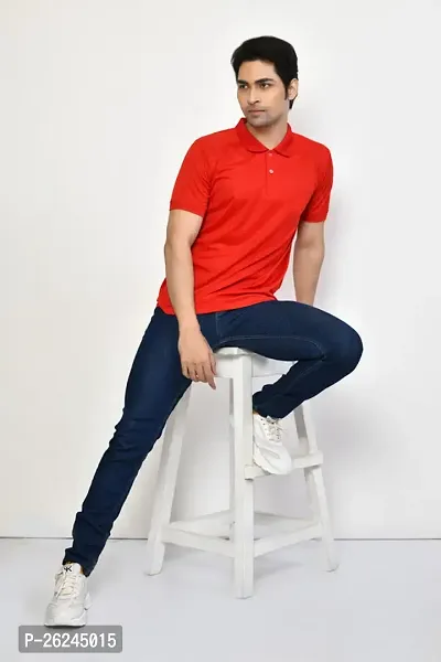 Stylish Red Microfilament Solid Tees For Men-thumb5