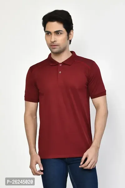 Stylish Maroon Microfilament Solid Tees For Men-thumb0