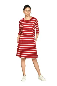 Stylish Multicoloured Cotton Blend Striped Round Neck A-Line Dress For Women Pack Of 2-thumb3