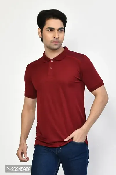 Stylish Maroon Microfilament Solid Tees For Men-thumb3