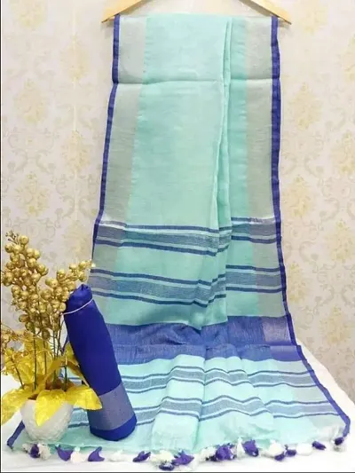 New Stylish Linen Sarees With Blouse Piece