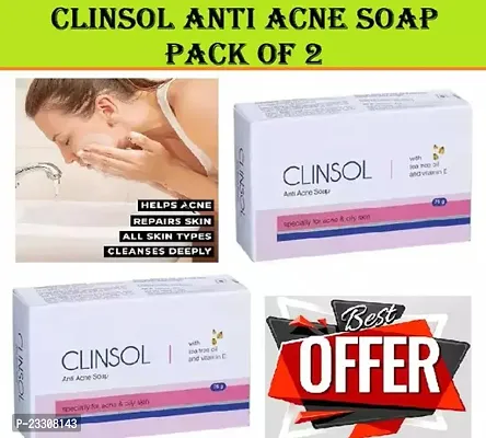 Premium Clinsol Soap With Tea Tree Oil and Vitamin E, Anti Acne Soap Pack of 2