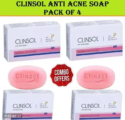 Premium Clinsol Soap With Tea Tree Oil and Vitamin E, Anti Acne Soap Pack of 4