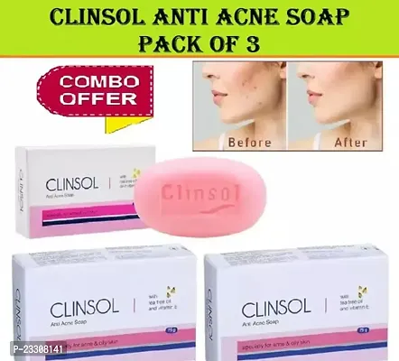 Premium Clinsol Soap With Tea Tree Oil and Vitamin E, Anti Acne Soap Pack of 3