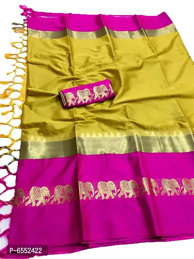 Stylish Haathi Border Cotton Silk Woven Saree With Running Blouse Piece For Women