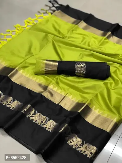 Stylish Haathi Border Cotton Silk Woven Saree With Running Blouse Piece For Women-thumb0