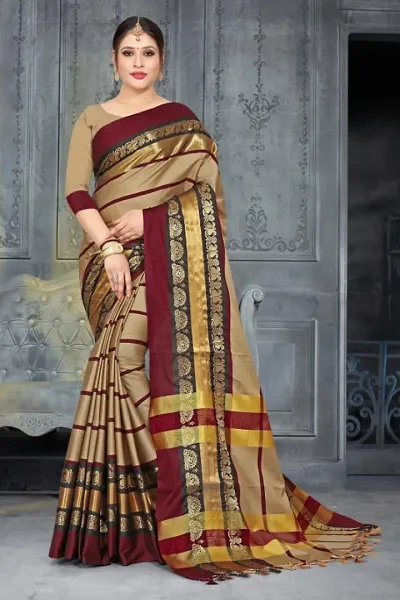 Best Selling Striped Golden Border Cotton Silk Sarees