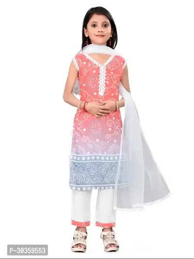 Alluring Peach Cotton Printed Stitched Salwar Suit Sets For Girls-thumb0