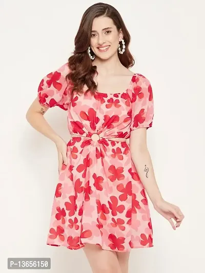 Pink Floral Georgette Mini Dress