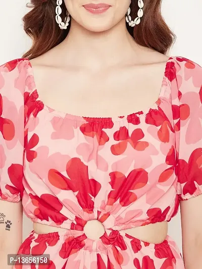 Pink Floral Georgette Mini Dress-thumb2