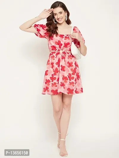 Pink Floral Georgette Mini Dress-thumb4