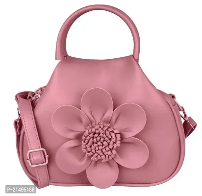 JIGAR 3D Flower design potli style Sling bag/Hand bag/Purse,with adjustable long strap Comes in PU-Leather material. (Pink)