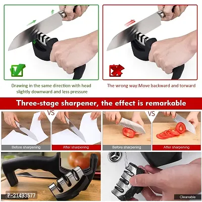 JIGAR Kitchen Manual Knife Sharpener 3 Stage Sharpening Tools for Ceramic Steel and Knives-thumb4