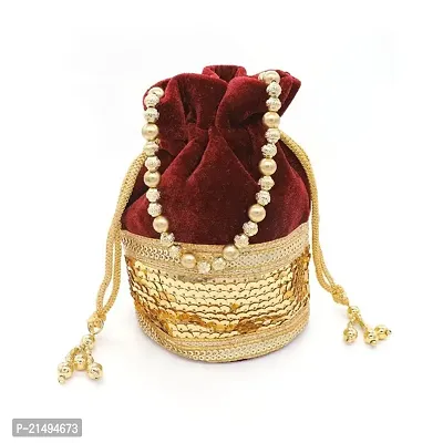 JIGAR Women's Ethnic Designer Embroidered Velvet Potli Bag (Maroon)