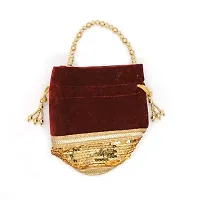 JIGAR Women's Ethnic Designer Embroidered Velvet Potli Bag (Maroon)-thumb1