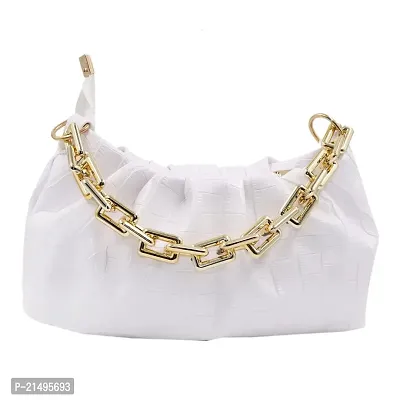 JIGAR Women's Cloud Bag with chain Trendy Fashion Shoulder Bag Chain Handle Crossbody Bag for Girls (White)