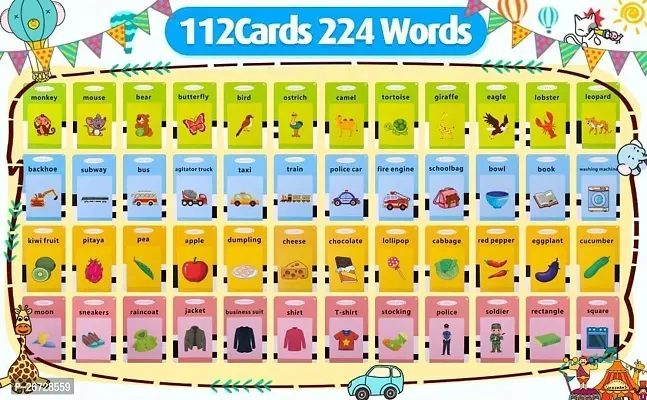 Flash Cards for Kids Talking English Words Flash Cards Preschool Electronic Reading Early Talking Flashcards Toy for Kids - 112 pcs Card-thumb3