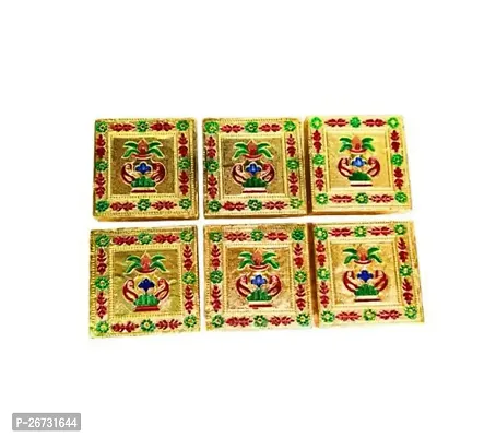 Pack of 6 Idol Sitting Chowki Pooja for God Idol Wooden Handcrafted Chowki Pooja Bajot for Mandir in Home Traditional Design Chowki Pooja Bajot 3 INCH