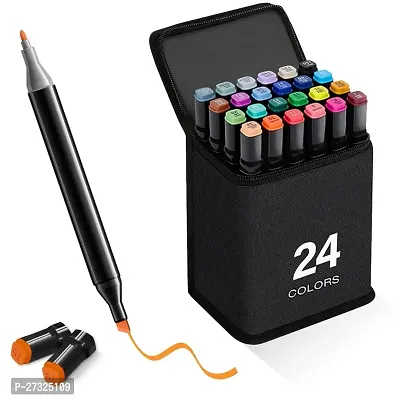 24Pcs Dual Tip Art Markers With Carrying Case-thumb0
