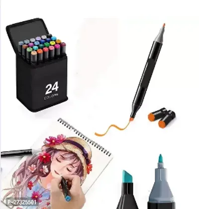 24Pcs Dual Tip Art Markers With Carrying Case-thumb0