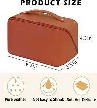 12cms Large Capacity Cosmetic Travel Bag, Women's Makeup Travel Bag Portable Leather Cosmetics Bag, Makeup Storage Bags with Handle and Divider, Wide Opening Cosmetic/Makeup Organizer (Brown)-thumb2