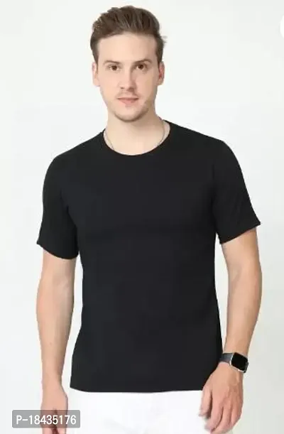 Reliable Black Cotton Solid Tshirt For Men-thumb0